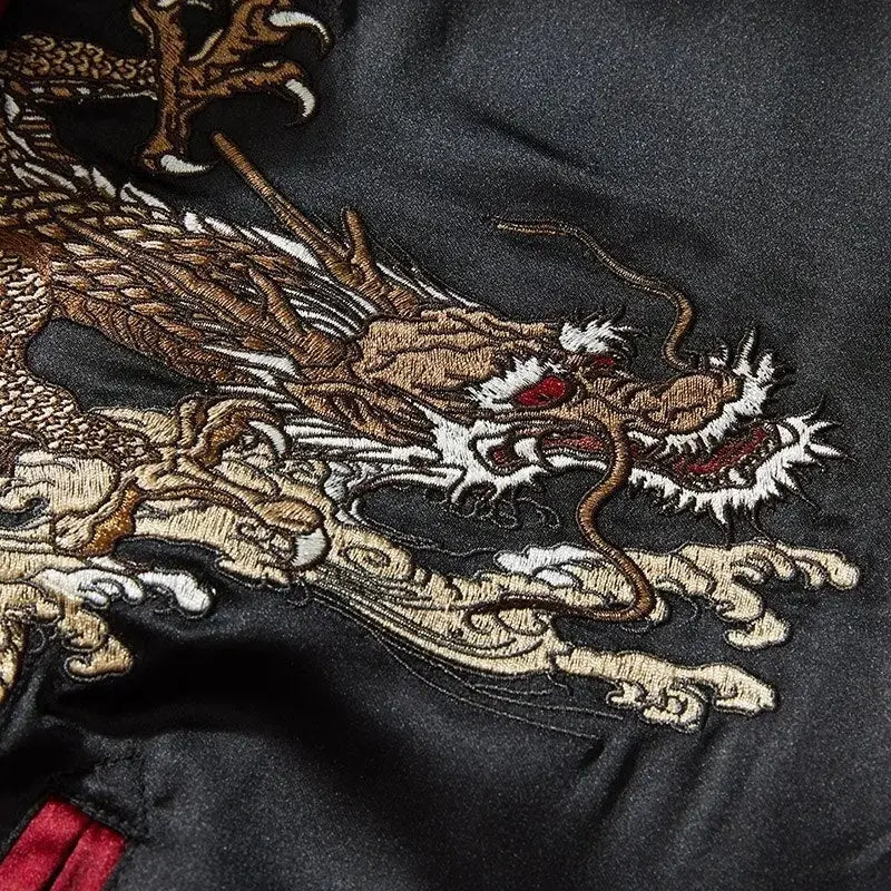 Cazadora bomber japonesa Sue-Ryu para hombre vista trasera bordado poliéster cazadora souvenir sukajan streetwear japonés Ropa Japonesa