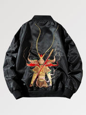 Chaqueta bomber japonesa vintage Samurai vista trasera bordado poliéster cazadora souvenir sukajan streetwear japonés Ropa Japonesa