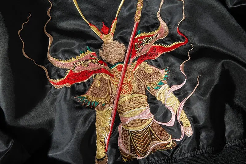 Chaqueta bomber japonesa vintage Samurai vista trasera bordado poliéster cazadora souvenir sukajan streetwear japonés Ropa Japonesa