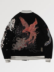 Chaqueta bomber Okaryu de Sukajan vista trasera bordado poliéster cazadora souvenir sukajan streetwear japonés Ropa Japonesa