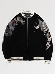 Chaqueta bomber Okaryu de Sukajan vista trasera bordado poliéster cazadora souvenir sukajan streetwear japonés Ropa Japonesa