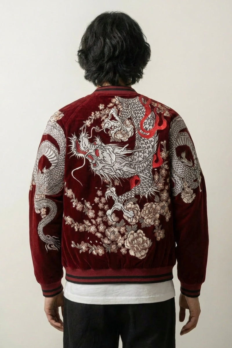 Chaqueta de recuerdo Sukajan Ryu Bushido vista trasera bordado poliéster cazadora souvenir sukajan streetwear japonés Ropa Japonesa