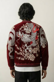 Chaqueta de recuerdo Sukajan Ryu Bushido vista trasera bordado poliéster cazadora souvenir sukajan streetwear japonés Ropa Japonesa