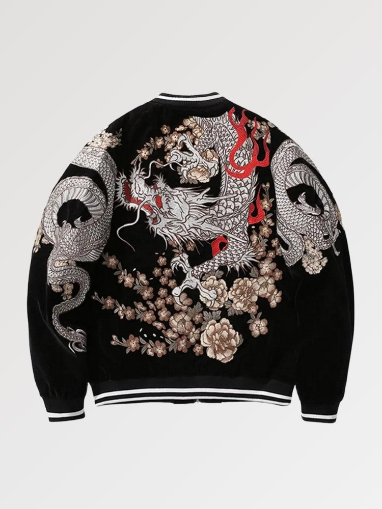 Chaqueta de recuerdo Sukajan Ryu Bushido vista trasera bordado poliéster cazadora souvenir sukajan streetwear japonés Ropa Japonesa