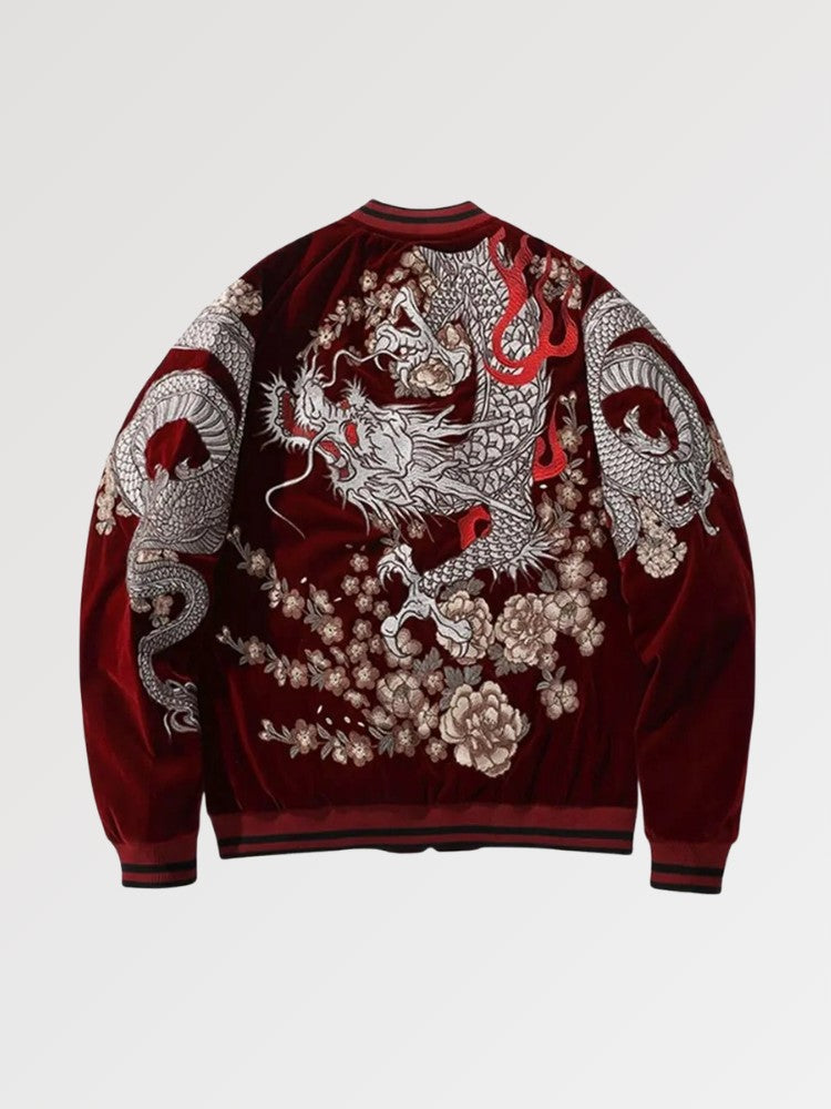 Chaqueta de recuerdo Sukajan Ryu Bushido vista trasera bordado poliéster cazadora souvenir sukajan streetwear japonés Ropa Japonesa