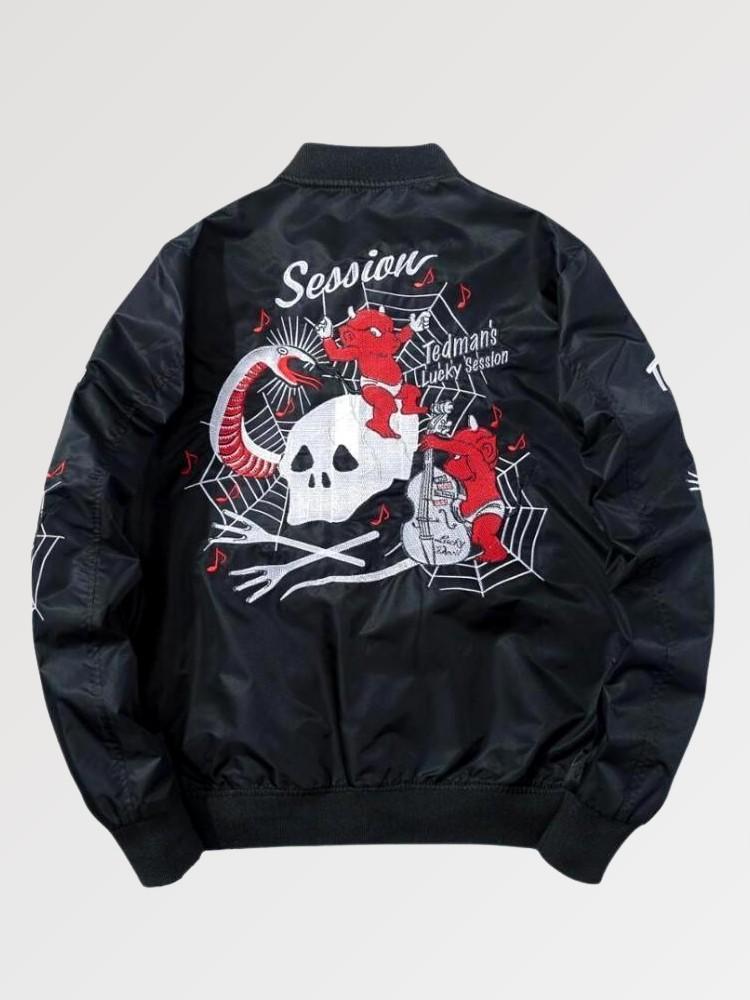 Cazadora japonesa Demon Devil Session vista trasera bordado poliéster cazadora souvenir sukajan streetwear japonés Ropa Japonesa
