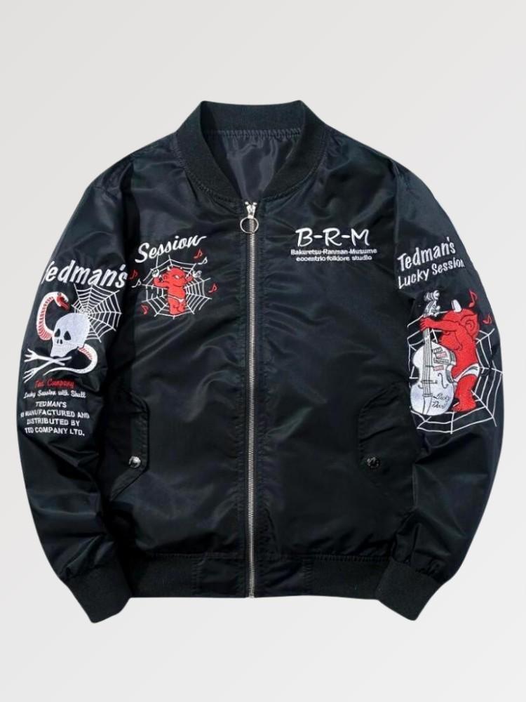Cazadora japonesa Demon Devil Session vista trasera bordado poliéster cazadora souvenir sukajan streetwear japonés Ropa Japonesa