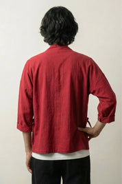 Chaqueta kimono roja Yuudai teja vista trasera de algodón haori mangas tres cuartos streetwear japonés Ropa Japonesa