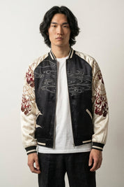 Chaqueta sukajan bordada Shirokage crudo poliéster divinidad guerrera streetwear japonés Ropa Japonesa