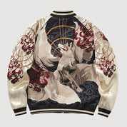 Chaqueta sukajan bordada Shirokage crudo poliéster divinidad guerrera streetwear japonés Ropa Japonesa