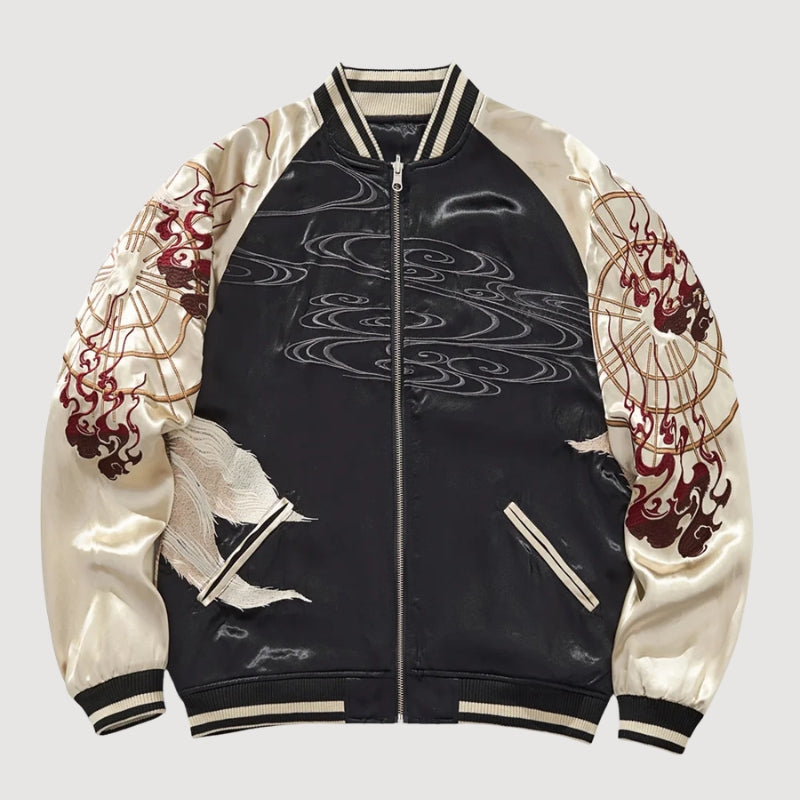 Chaqueta sukajan bordada Shirokage crudo poliéster divinidad guerrera streetwear japonés Ropa Japonesa