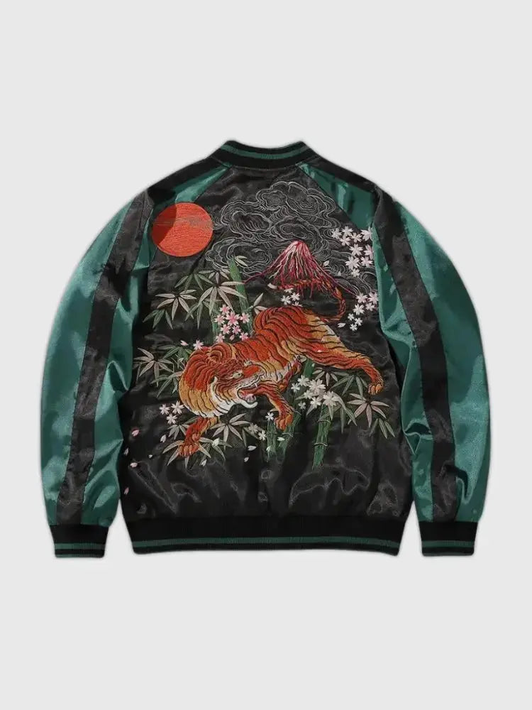 Chaqueta Sukajan Tigre Seishin vista trasera bordado poliéster cazadora souvenir sukajan streetwear japonés Ropa Japonesa