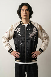 Chaqueta vaquera japonesa Omotesando vista trasera bordado poliéster cazadora souvenir sukajan streetwear japonés Ropa Japonesa