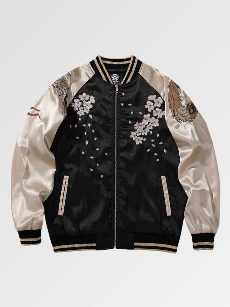 Chaqueta vaquera japonesa Omotesando vista trasera bordado poliéster cazadora souvenir sukajan streetwear japonés Ropa Japonesa