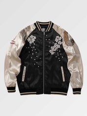 Chaqueta vaquera japonesa Omotesando vista trasera bordado poliéster cazadora souvenir sukajan streetwear japonés Ropa Japonesa