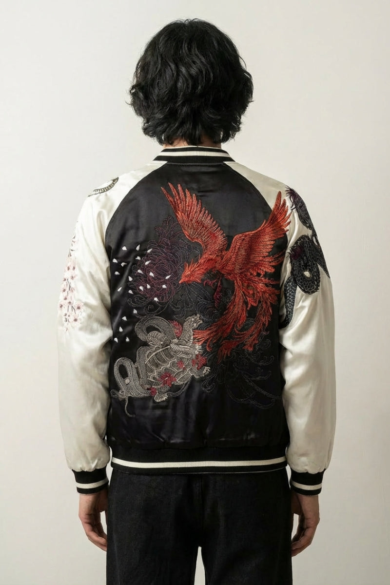 Chaqueta vintage Sukajan Mainoho bordado en la espalda poliéster cazadora souvenir sukajan streetwear japonés Ropa Japonesa