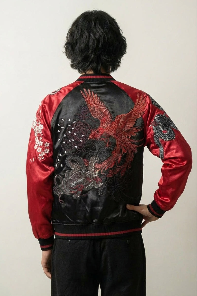 Chaqueta vintage Sukajan Mainoho vista trasera bordado poliéster cazadora souvenir sukajan streetwear japonés Ropa Japonesa