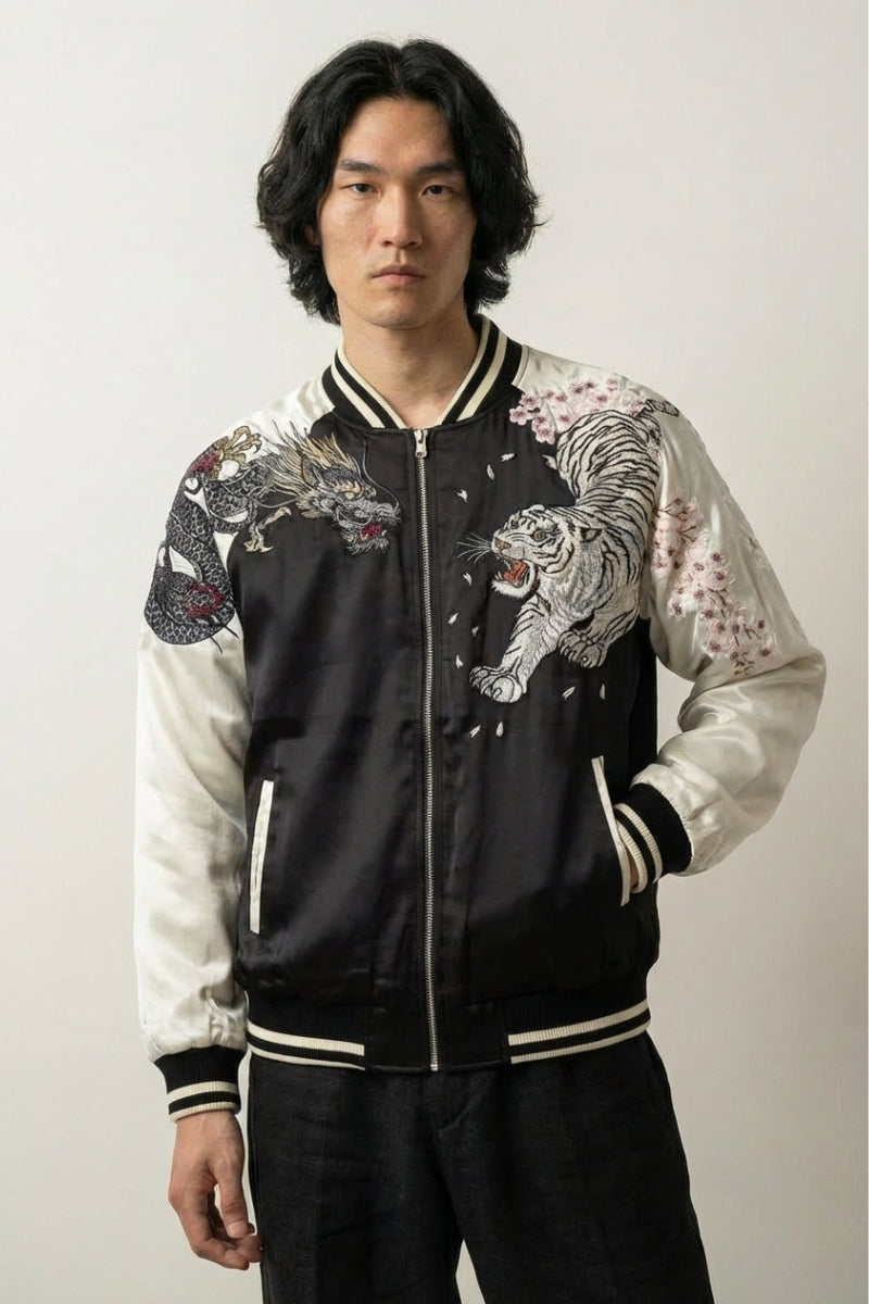 Chaqueta vintage Sukajan Mainoho vista trasera bordado poliéster cazadora souvenir sukajan streetwear japonés Ropa Japonesa