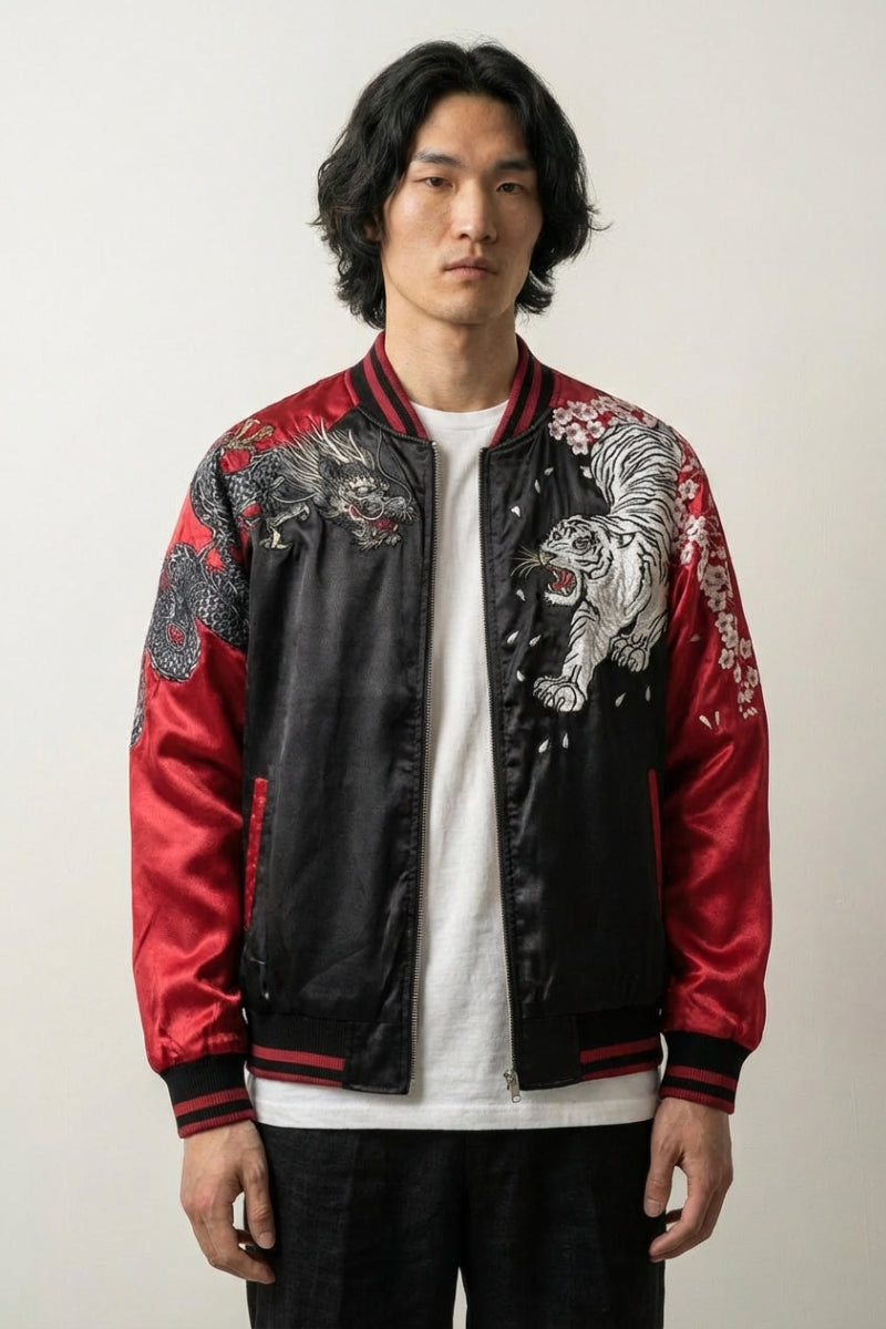 Chaqueta vintage Sukajan Mainoho vista trasera bordado poliéster cazadora souvenir sukajan streetwear japonés Ropa Japonesa