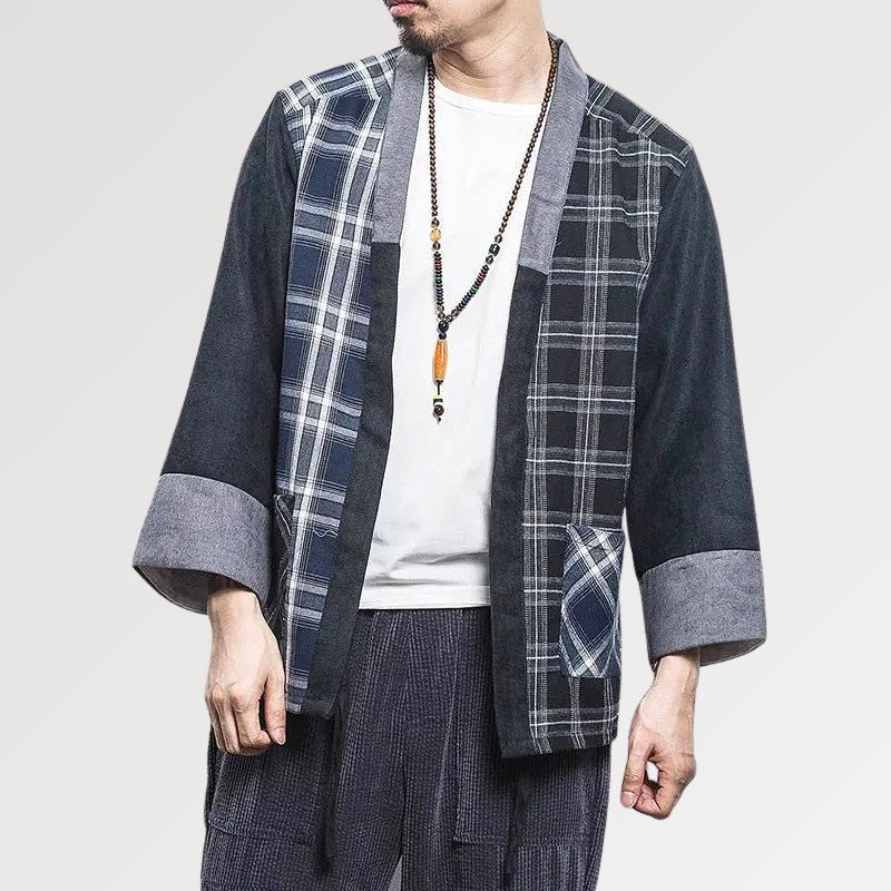 Resistente chaqueta kimono de algodón a cuadros