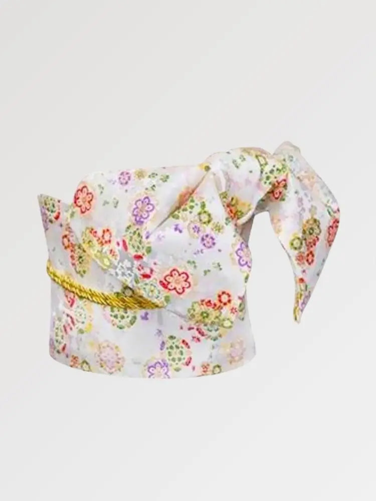 Cinturón obi de mujer Ume blanco tejido de ciruelos y flores estilizadas Ropa Japonesa