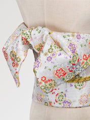 Cinturón obi de mujer Ume blanco tejido de ciruelos y flores estilizadas Ropa Japonesa