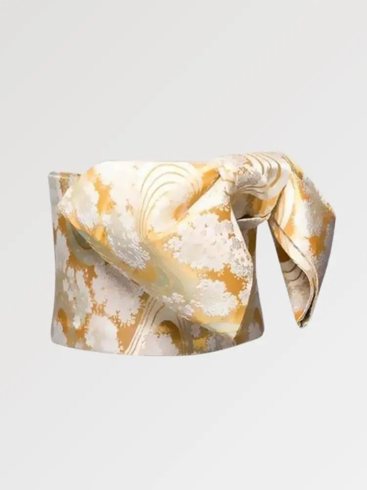 Cinturón obi de mujer Sanaé dorado con flores blancas luminosas tejidas Ropa Japonesa