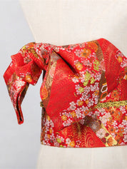 Cinturón obi de mujer Tsubaki rojo tejido de sakura y crisantemos Ropa Japonesa
