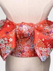 Cinturón obi de mujer Shôchikubai rojo vivo con motivos florales tejidos Ropa Japonesa