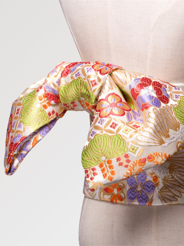 Cinturón obi de mujer Kaneshon ceremonial talla grande tejido policromo Ropa Japonesa