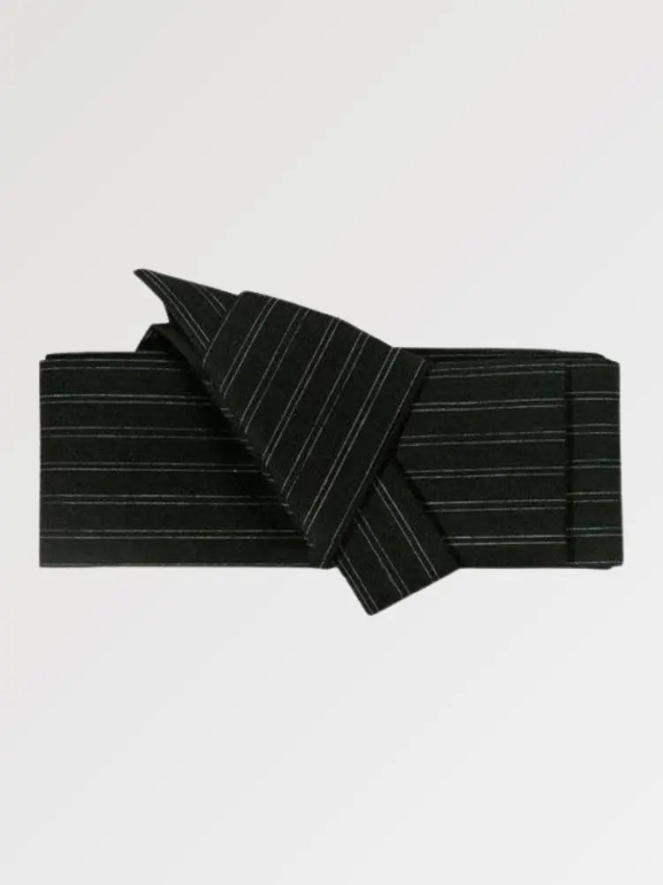 Cinturón obi de hombre Kyoto negro de rayas blancas verticales rítmicas kakuobi Ropa Japonesa
