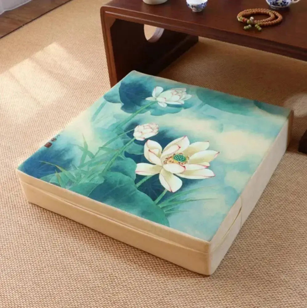 Cojín cuadrado de flores japonesas Ogaki con motivo floral estampado Ropa Japonesa