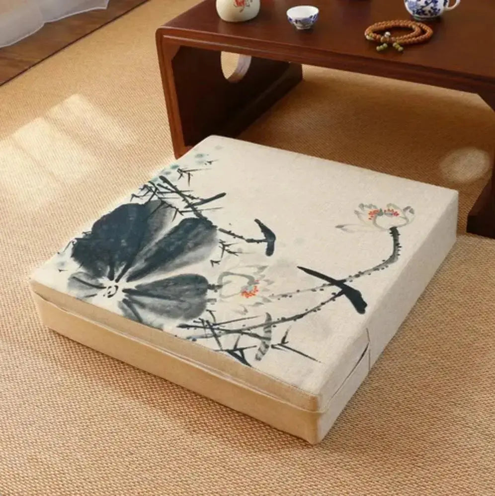 Cojín cuadrado de flores japonesas Ogaki con motivo floral estampado Ropa Japonesa