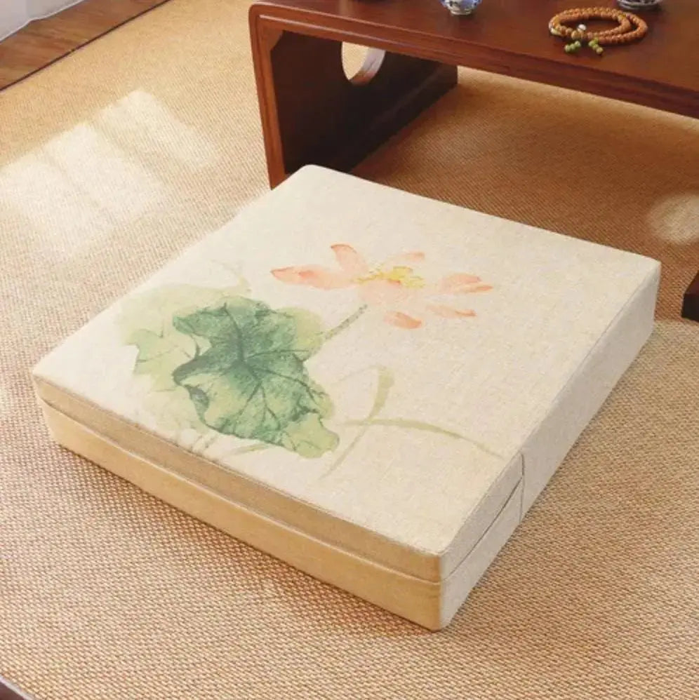 Cojín cuadrado de flores japonesas Ogaki con motivo floral estampado Ropa Japonesa