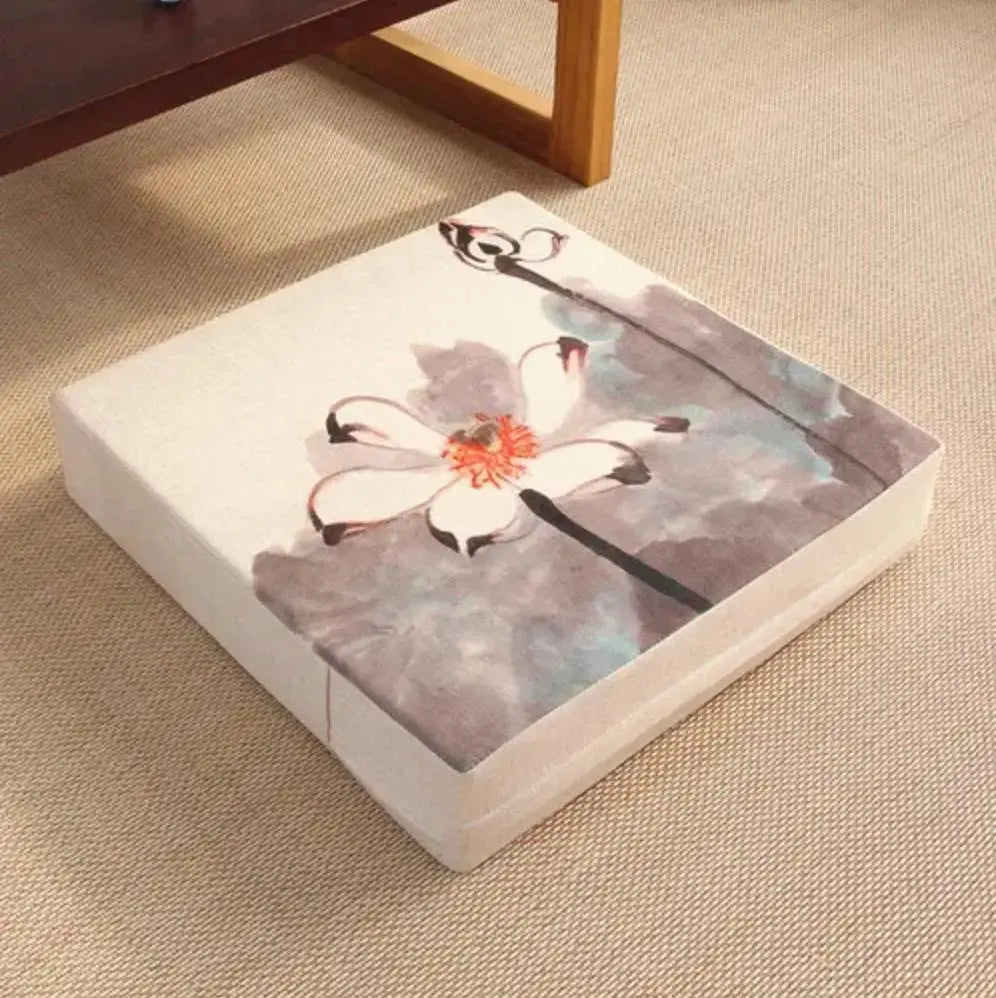 Cojín cuadrado de flores japonesas Ogaki con motivo floral estampado Ropa Japonesa