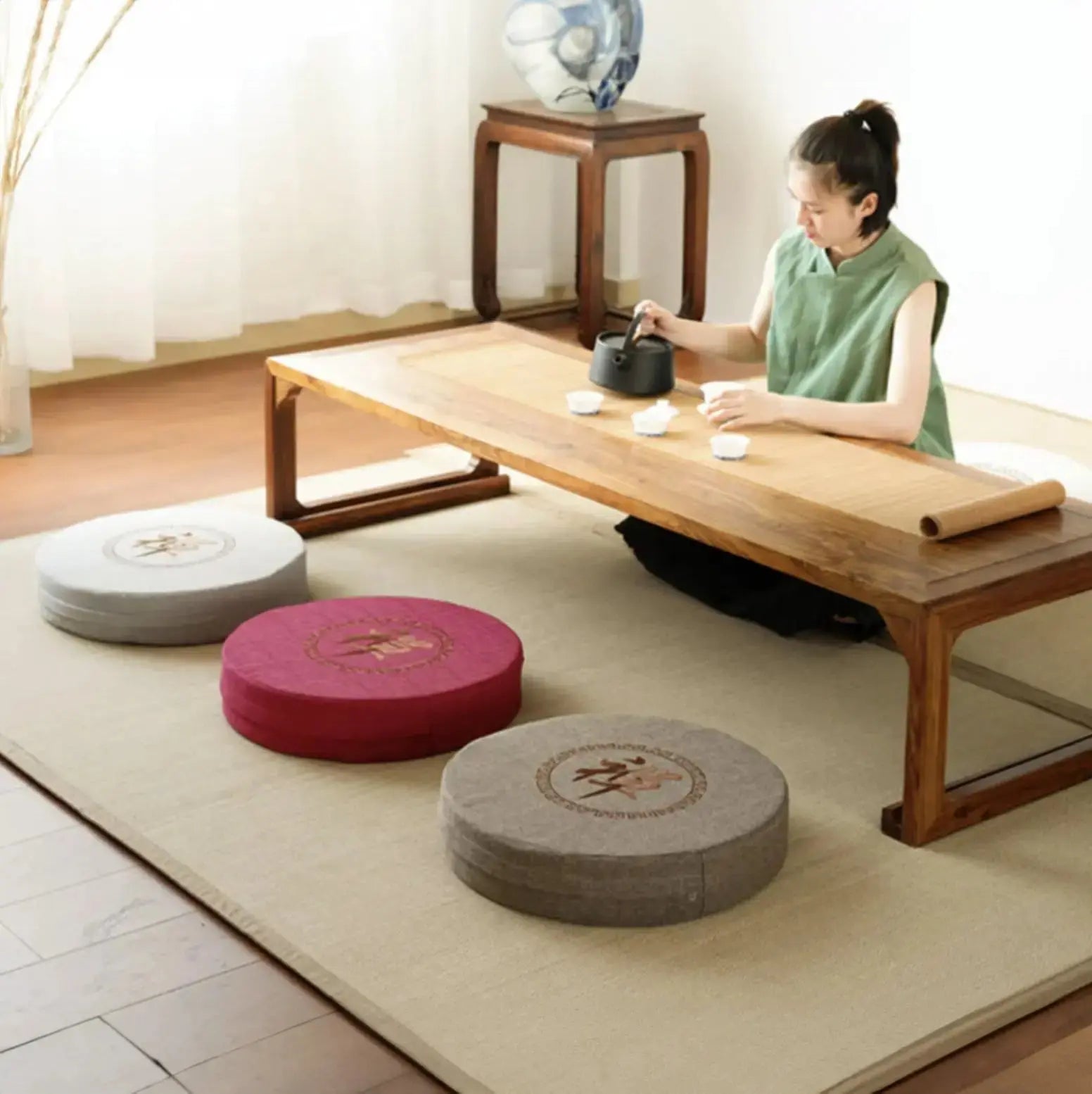 Cojín de meditación japonés Shusu redondo zafu firme para zazen Ropa Japonesa
