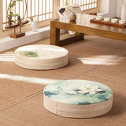 Cojín de flores japonesas Narashino redondo con motivo sumi-e floral estampado Ropa Japonesa