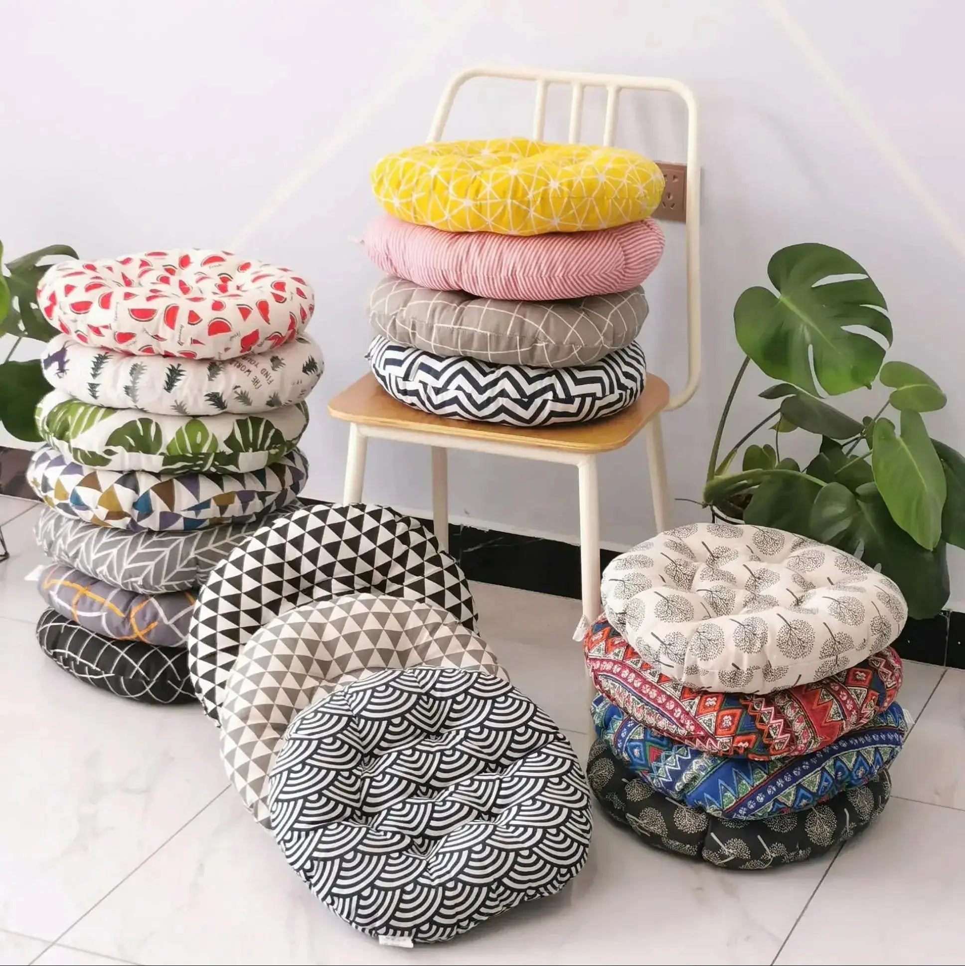 Cojín de tela japonesa Kiruto redondo zabuton con motivos textiles estampados algodón-lino Ropa Japonesa