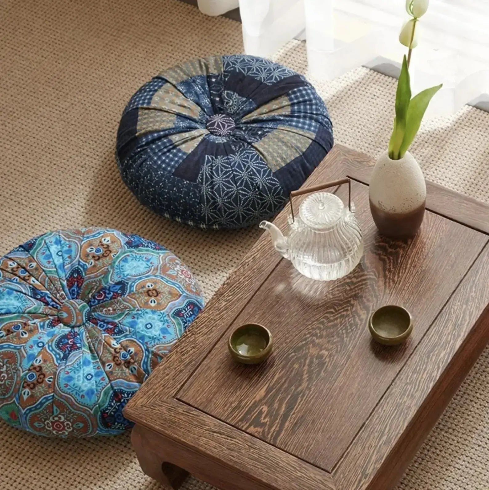 Cómodo cojín japonés Wutapon zabuton redondo abombado de meditación algodón-lino Ropa Japonesa