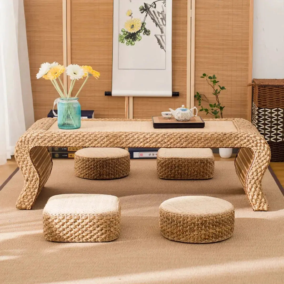 Cojín japonés de ratán Yachiyo trenzado natural redondo o cuadrado Ropa Japonesa