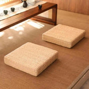 Tatami cuadrado cojín japonés Mokiro en paja trenzada rectilínea con borde textil Ropa Japonesa