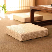 Tatami cuadrado cojín japonés Mokiro en paja trenzada rectilínea con borde textil Ropa Japonesa