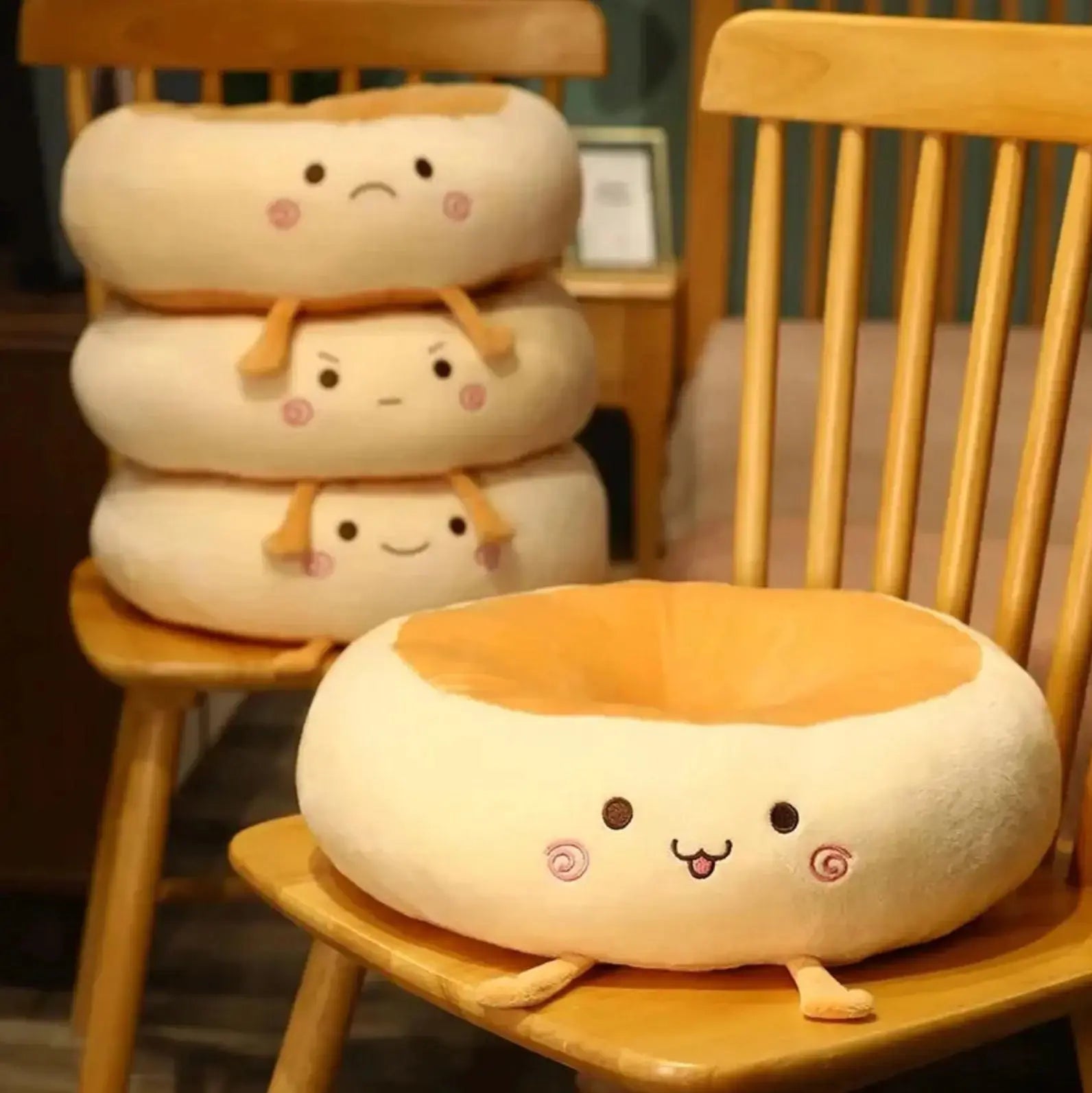 Cojín japonés kawaii Itami pancake en peluche terciopelo con cara sonriente Ropa Japonesa