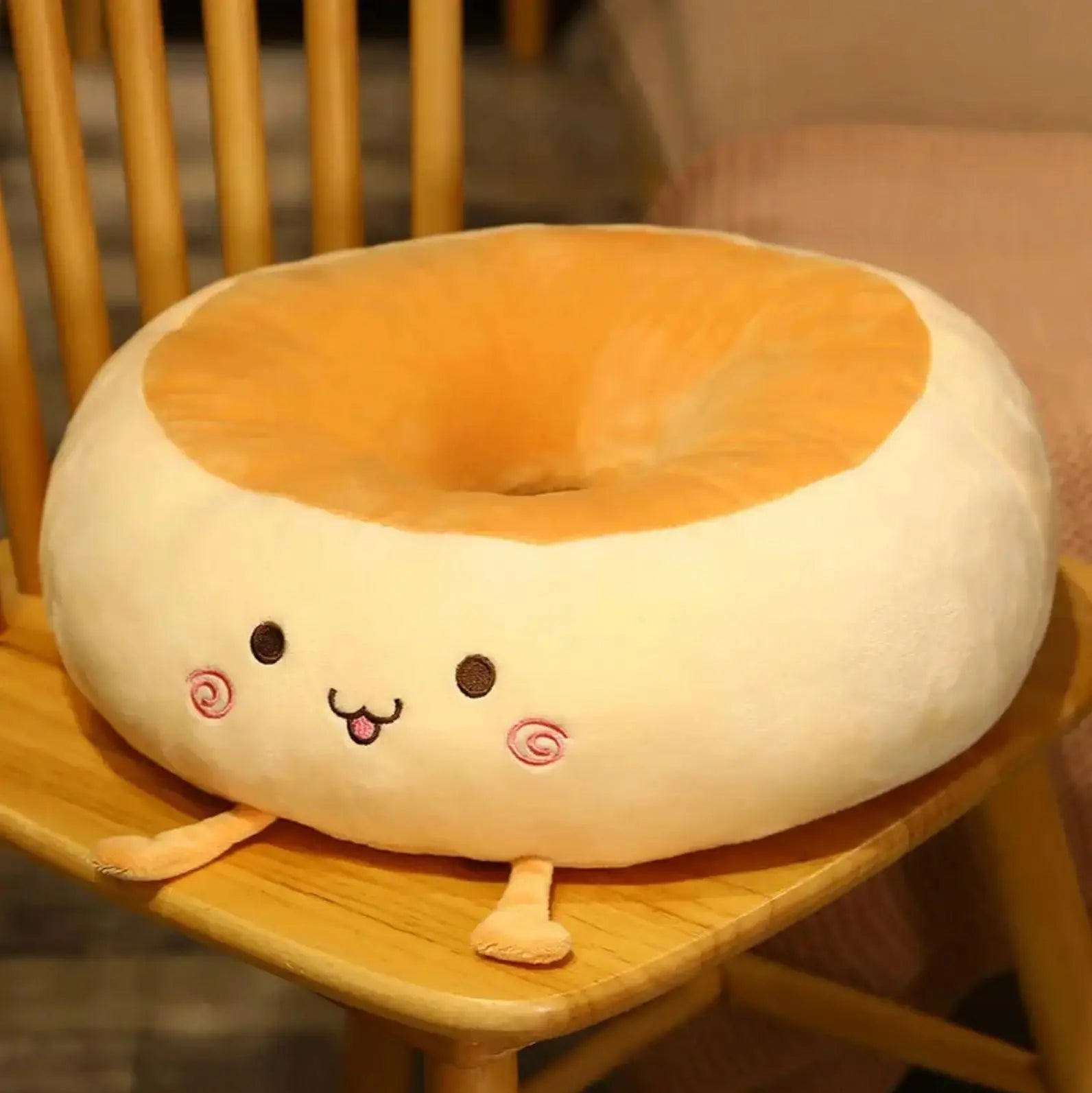 Cojín japonés kawaii Itami pancake en peluche terciopelo con cara sonriente Ropa Japonesa
