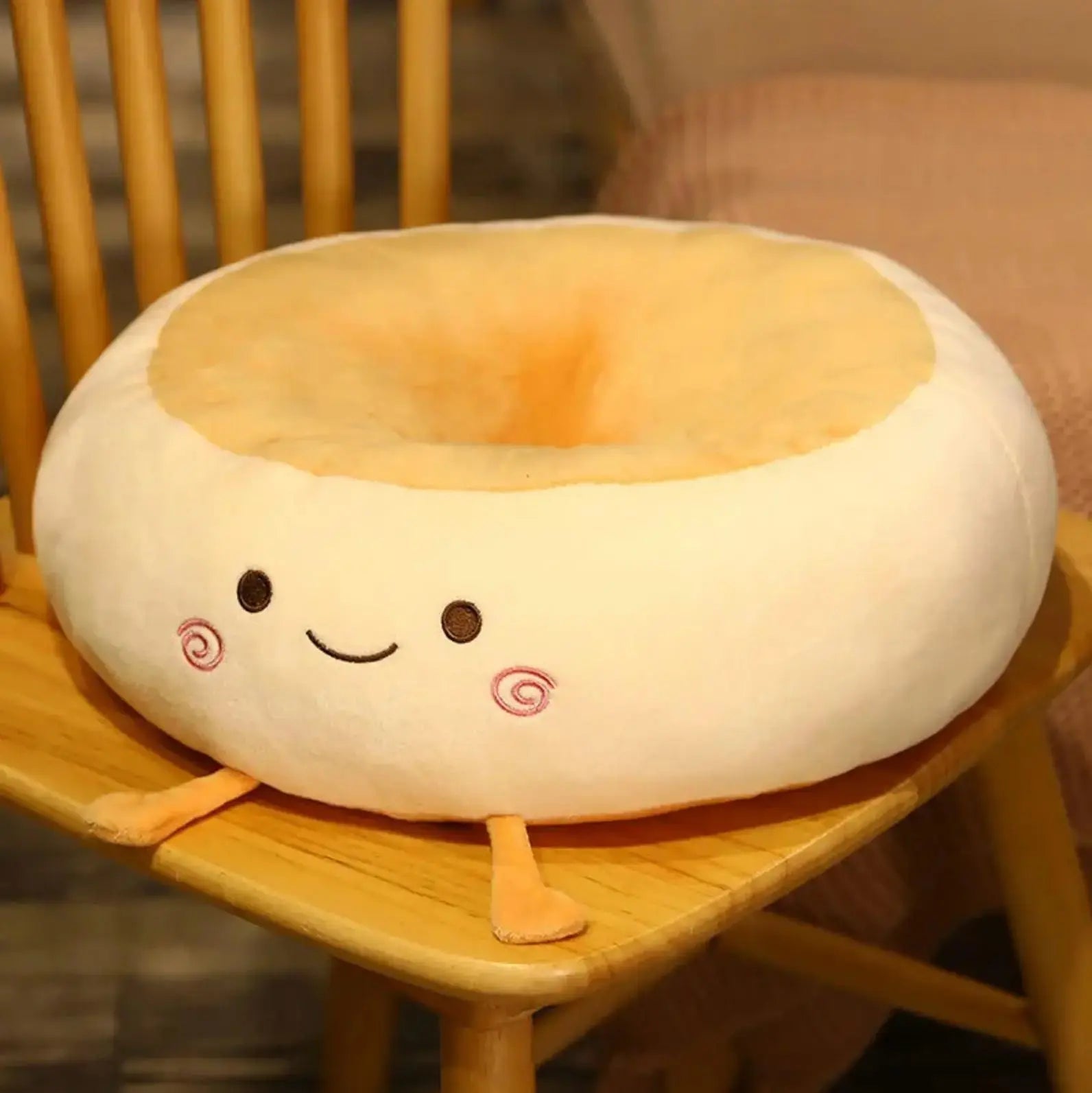 Cojín japonés kawaii Itami pancake en peluche terciopelo con cara sonriente Ropa Japonesa