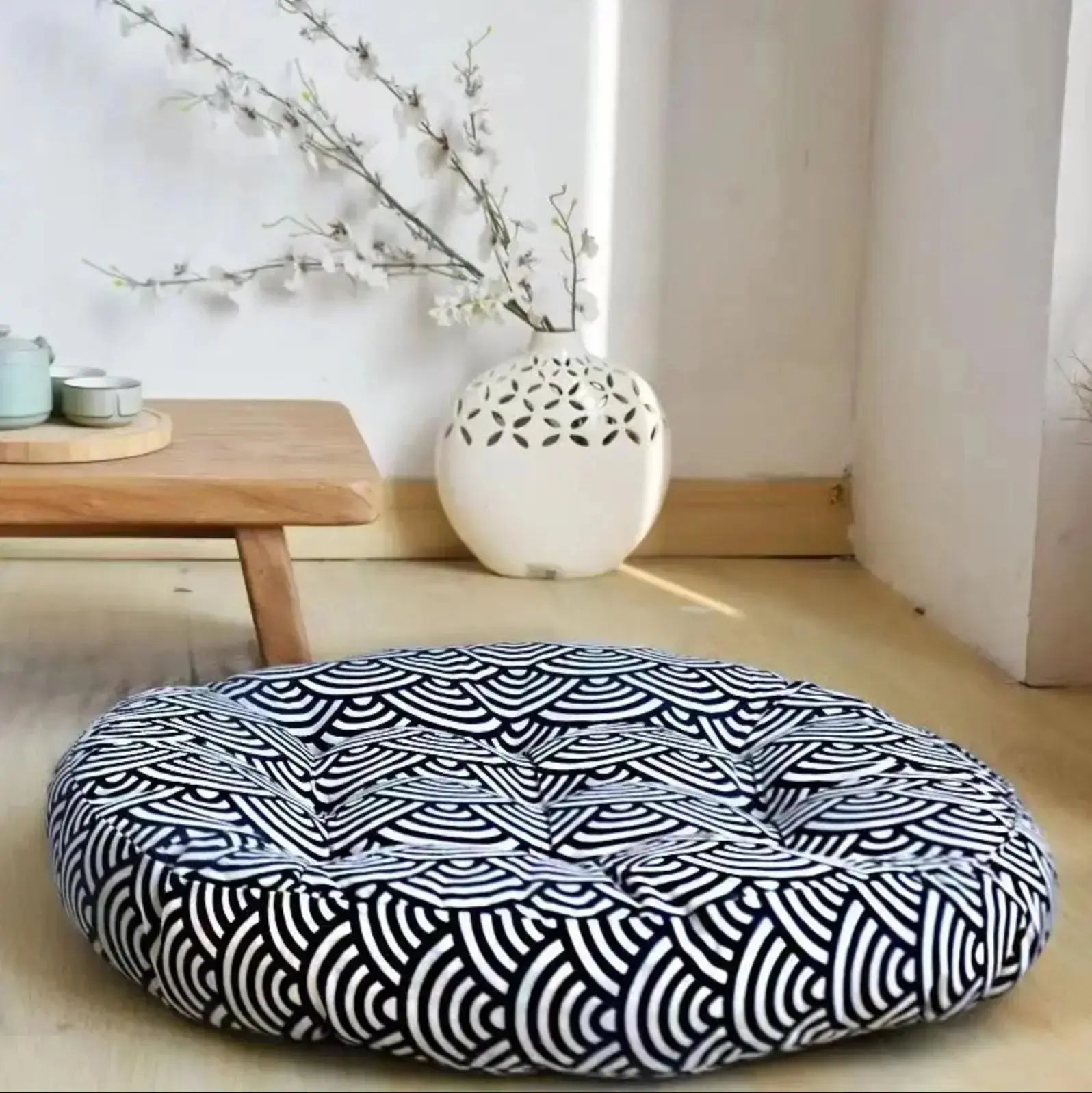 Cojín tradicional japonés Tsumigo zabuton abombado con motivos textiles marino estampados Ropa Japonesa