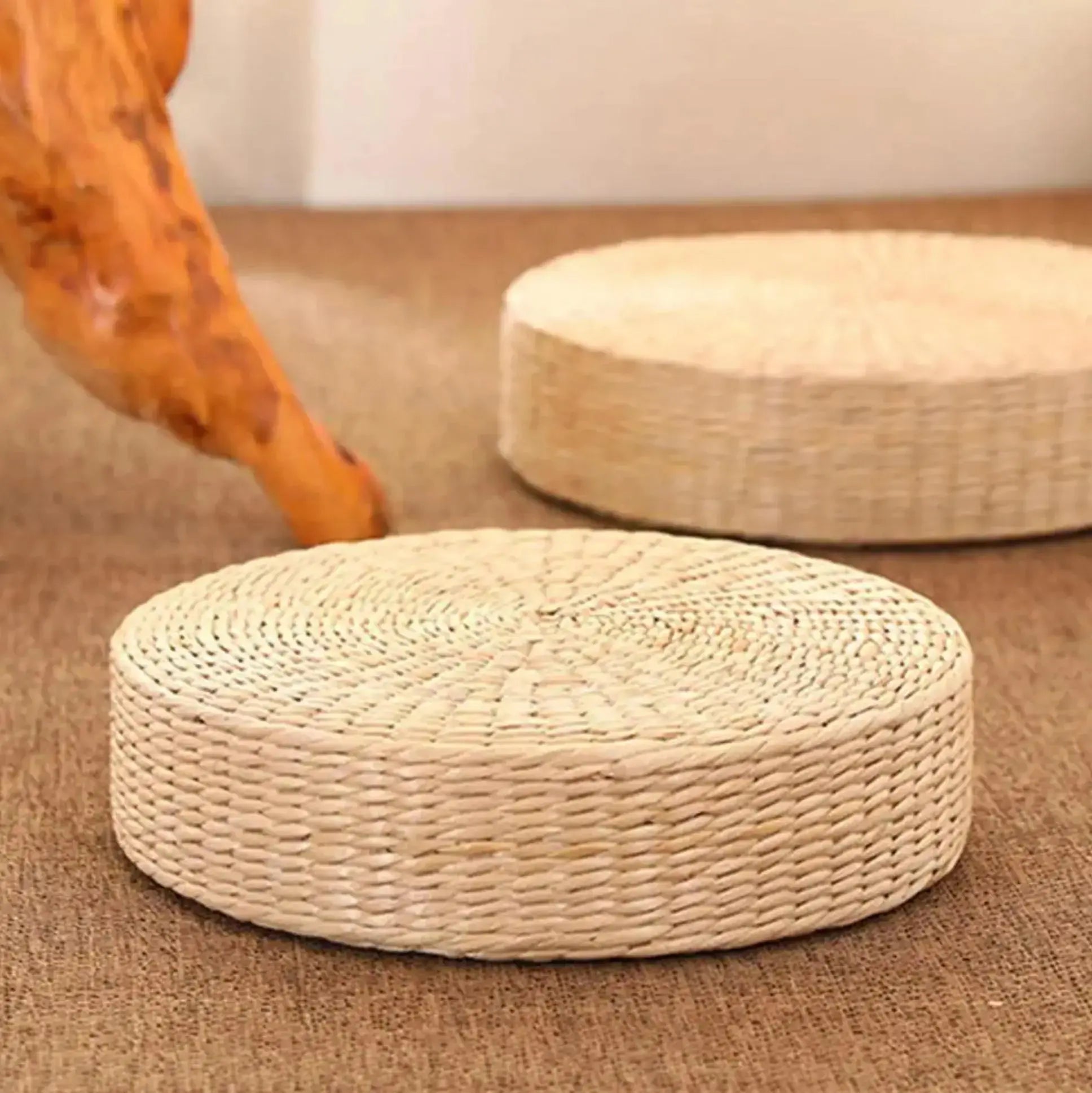 Cojín redondo de paja tejida japonesa Kuna formato zafu para meditación zazen Ropa Japonesa