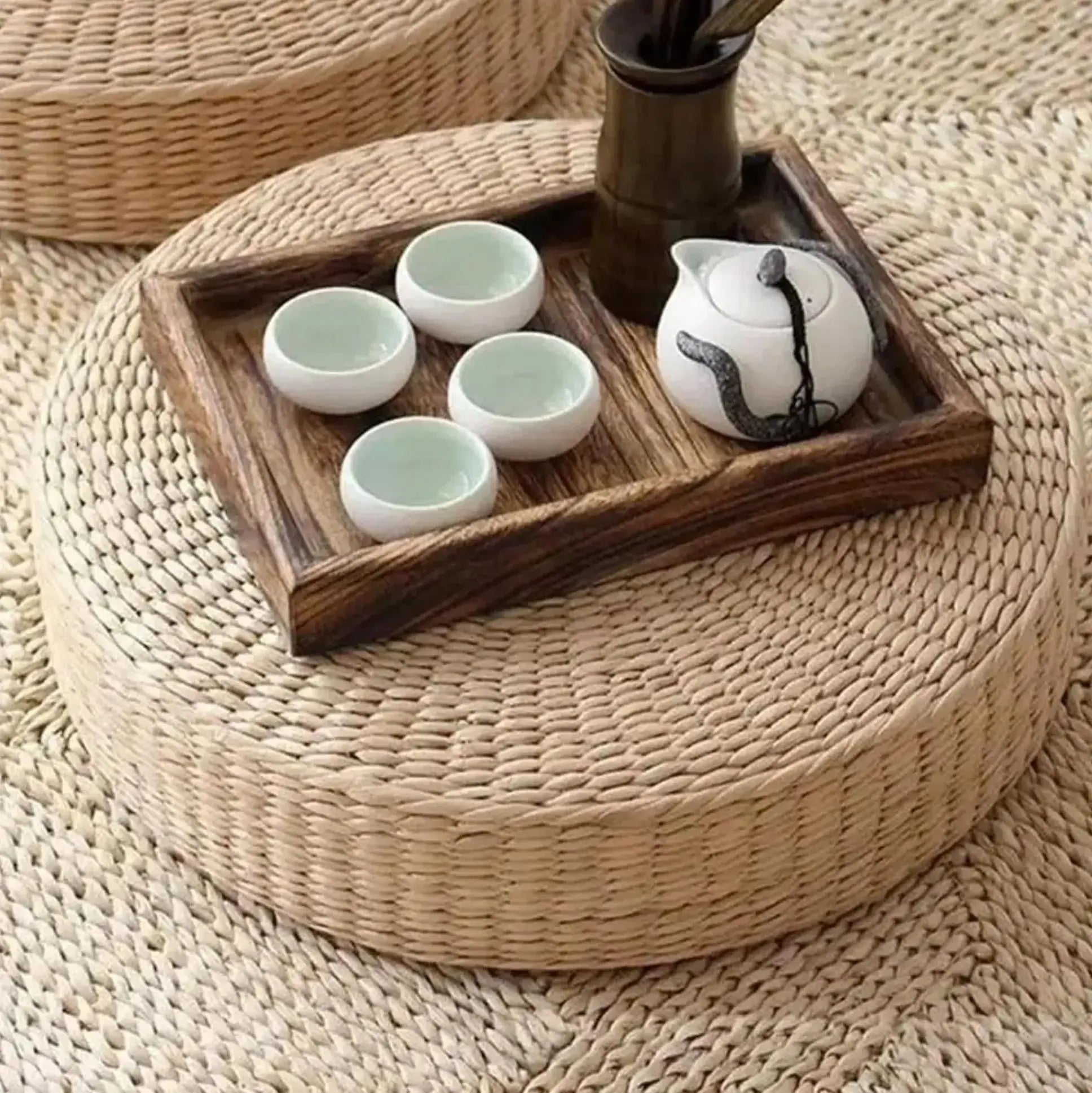 Cojín redondo de paja tejida japonesa Kuna formato zafu para meditación zazen Ropa Japonesa