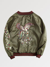 elegante chaqueta bomber bordada para mujer de estilo japonés