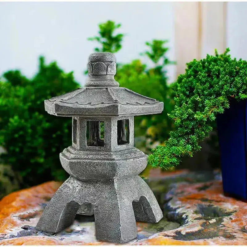 Farol japonés de exterior Kaizu de piedra patinada con módulo LED potente Ropa Japonesa
